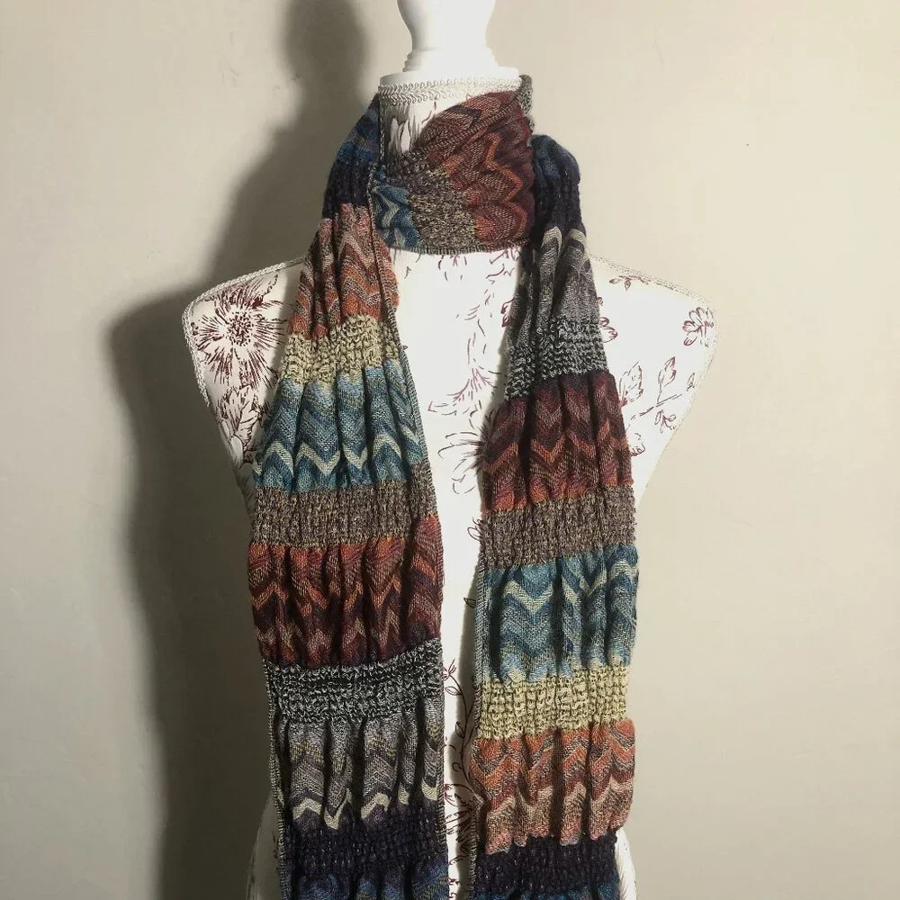 🧶 Textured Chevron Stripe Scarf with Fringe | Cozy & Artful Layers